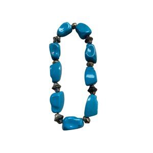 Handcrafted Faux Turquoise Nugget Style Beaded Bracelet With Silver Tone Accents